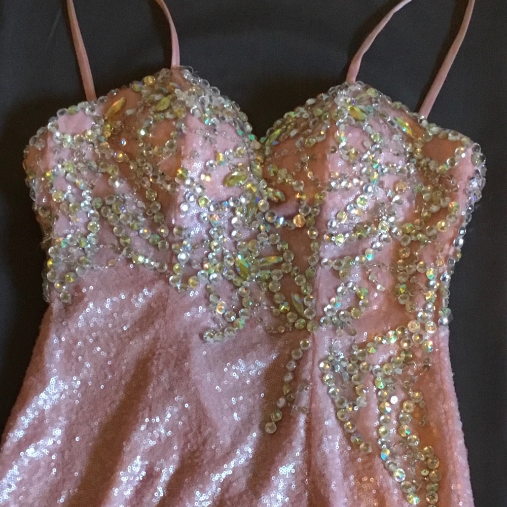 Pink rhinestone and sequins mini dress